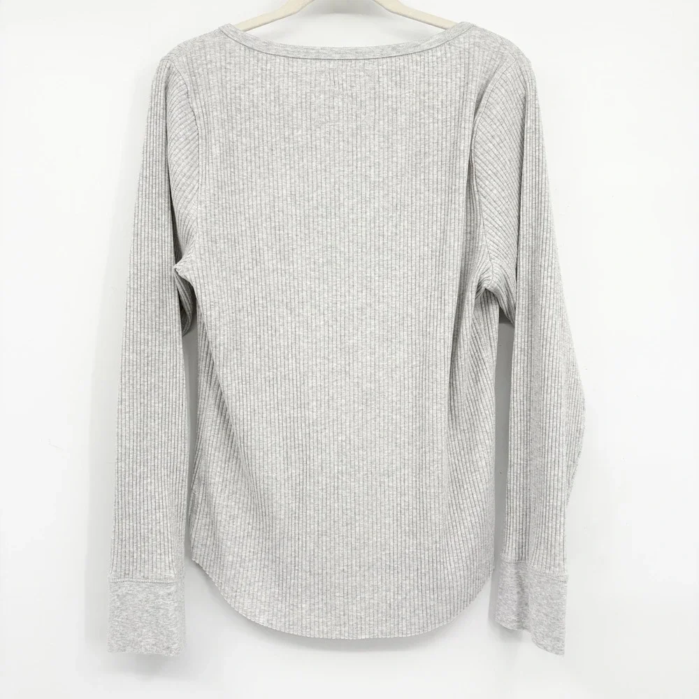 Aerie‎ Womens Gray Ribbed Henley Long Sleeve Casual Loungewear Layering Top XXL